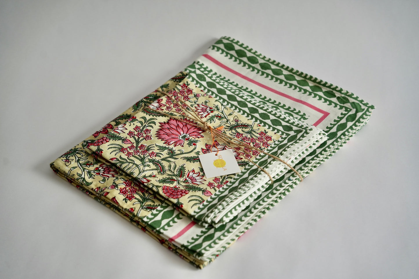 Green and Pink Tablecloth & Napkin Set