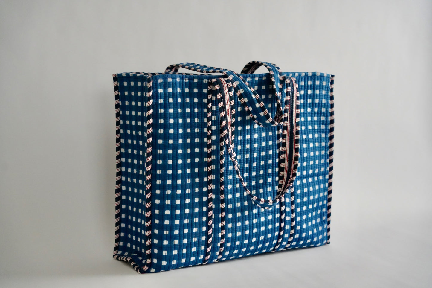 Large Navy Gingham Tote Bag