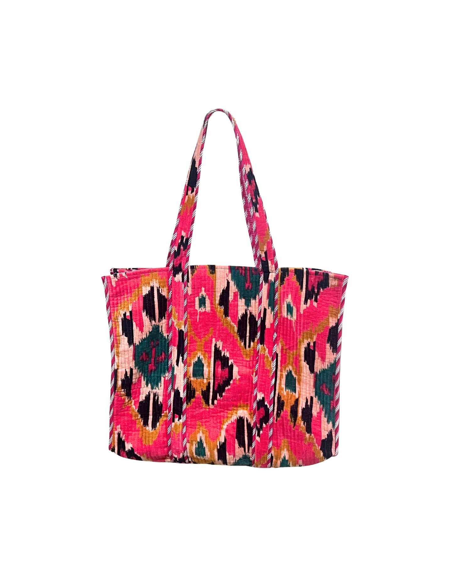 Large Pink Velvet Ikat Tote Bag