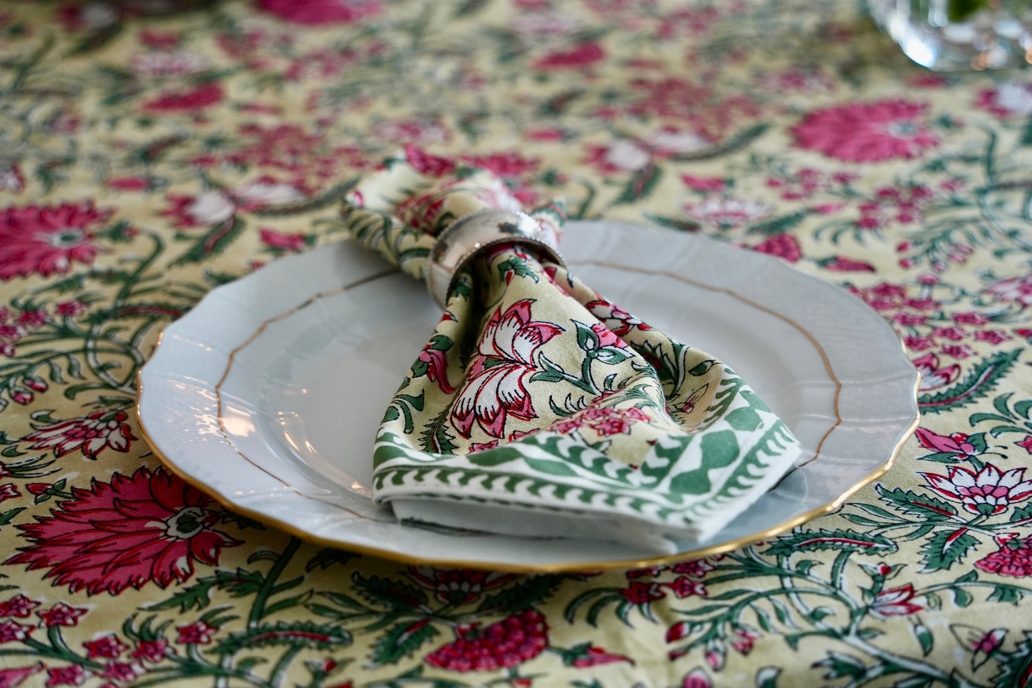 Green and Pink Tablecloth & Napkin Set