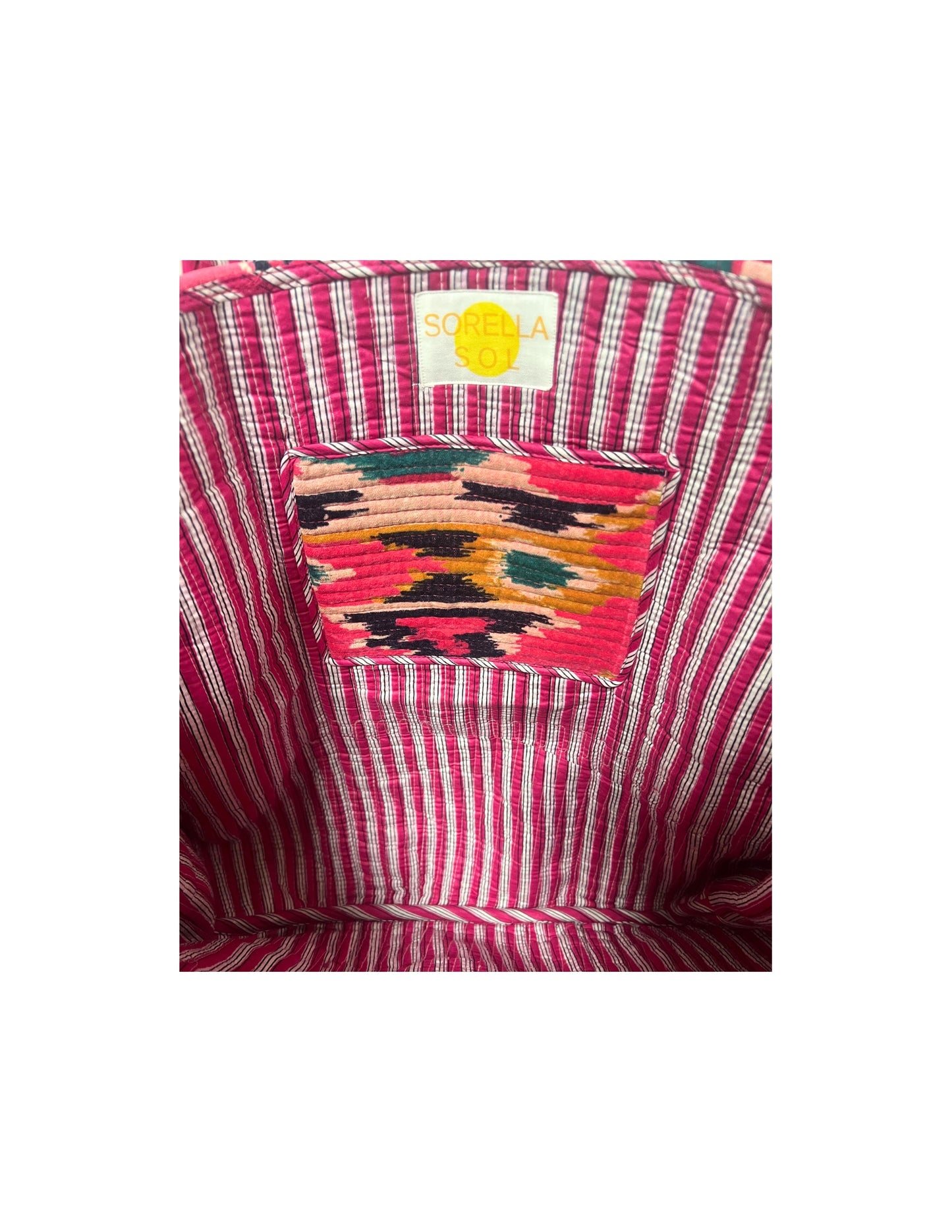 Large Pink Velvet Ikat Tote Bag