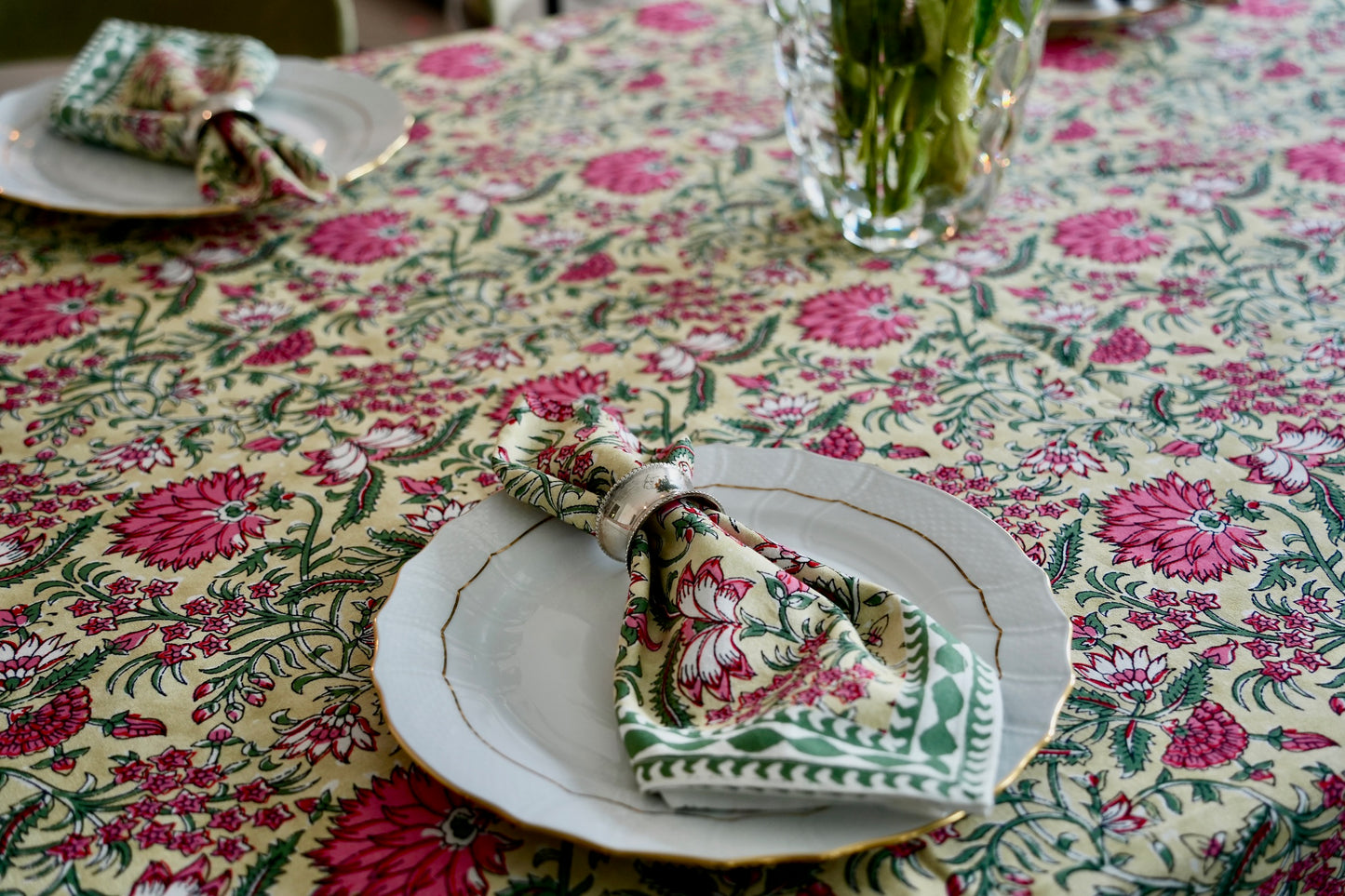 Green and Pink Tablecloth & Napkin Set