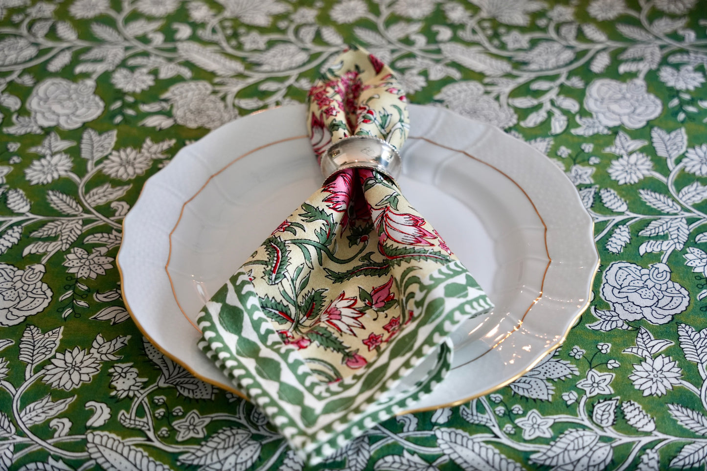 Green and Pink Tablecloth & Napkin Set