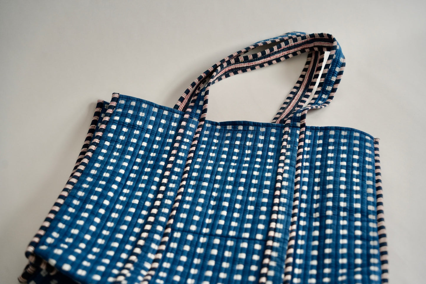 Large Navy Gingham Tote Bag