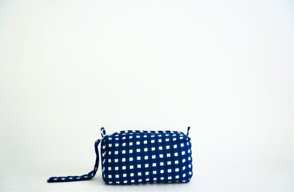 Blue Gingham Cosmetic Bag Set