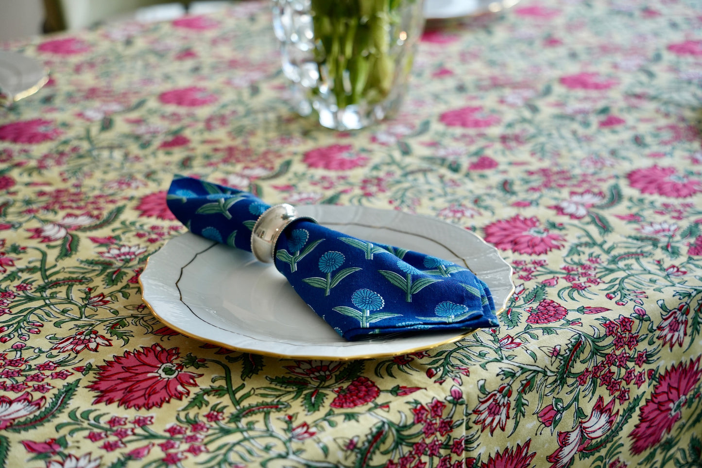 Green and Pink Tablecloth & Napkin Set