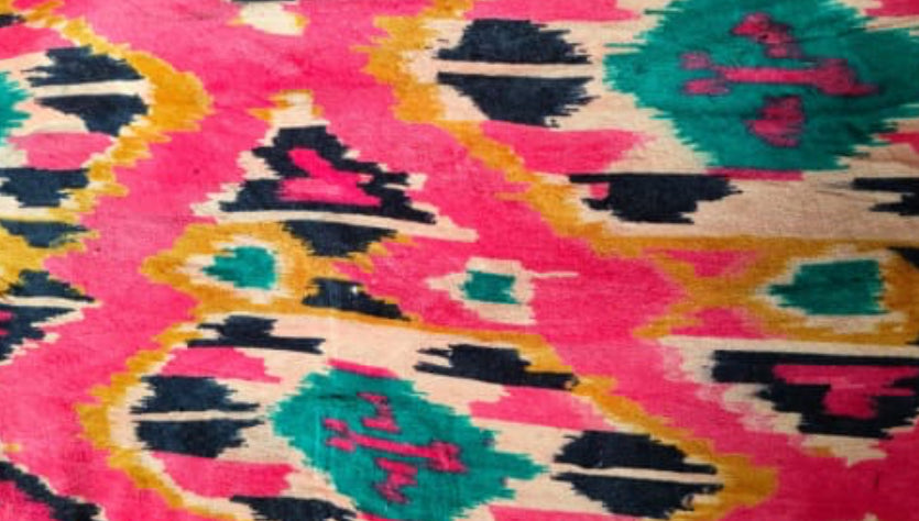 Large Pink Velvet Ikat Tote Bag
