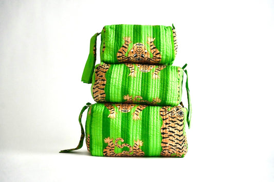 Neon Green Tiger Cosmetic Bag Set