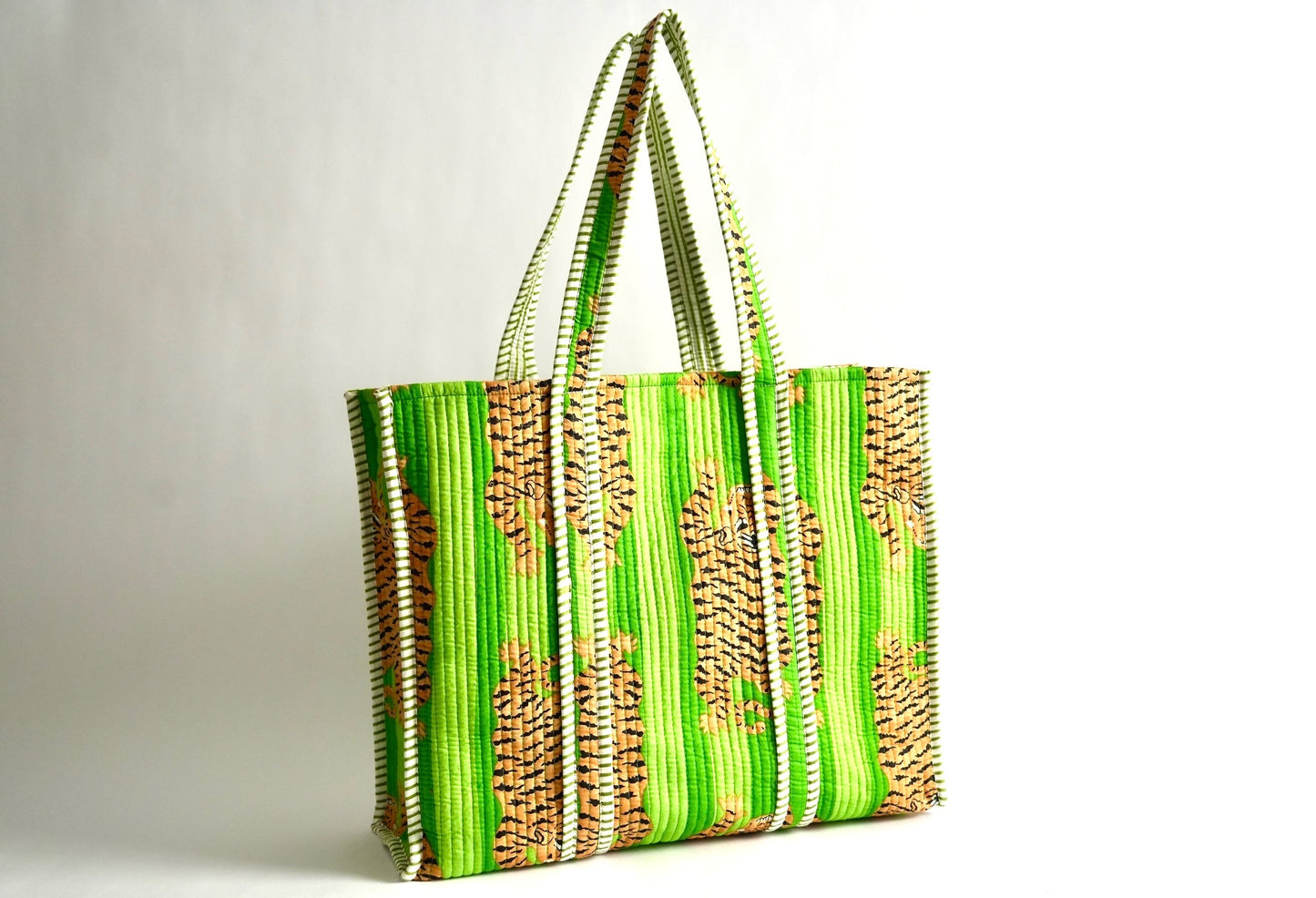 Large Neon Green Tiger Tote Bag