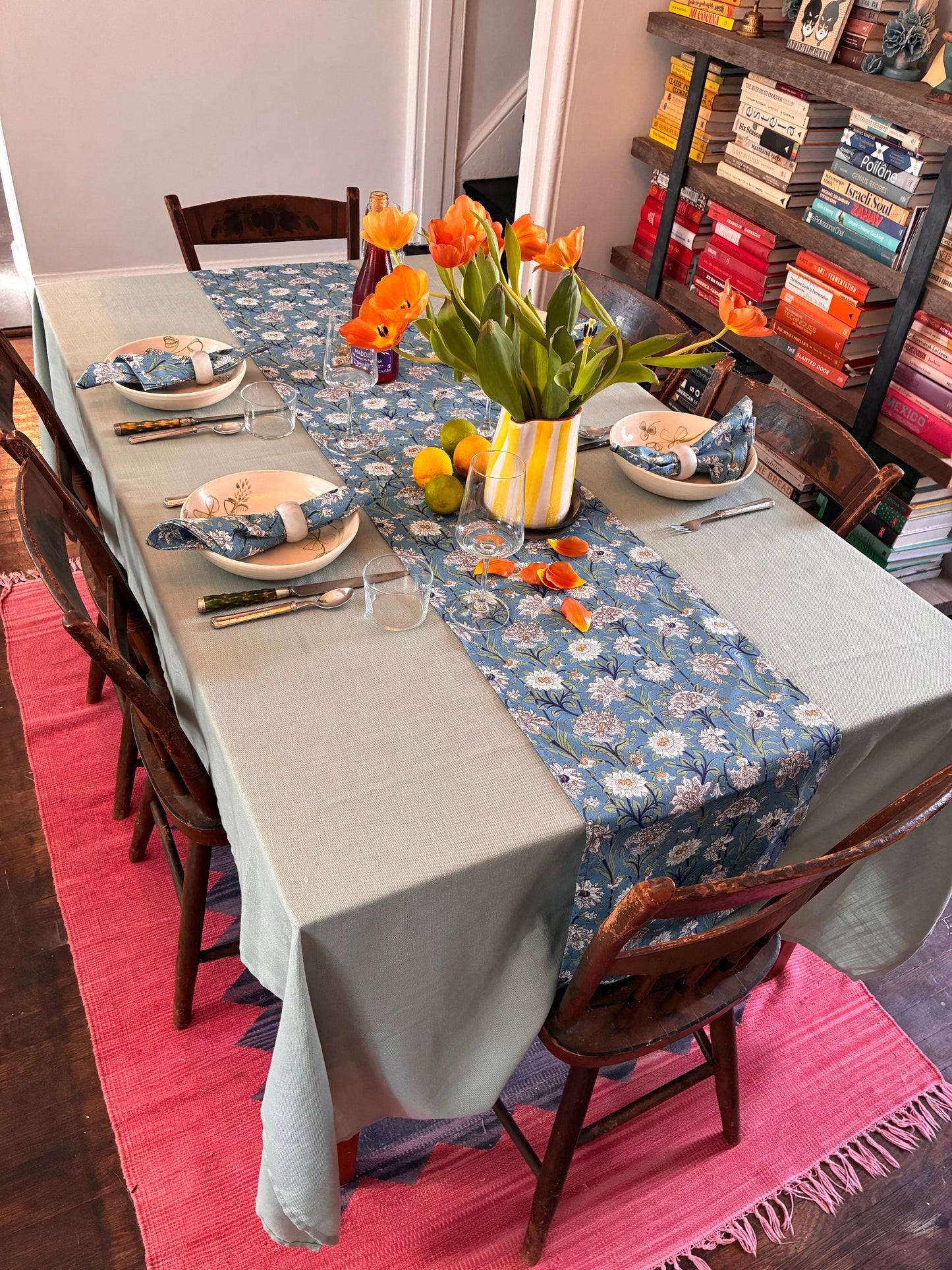 Blue Floral Table Runner