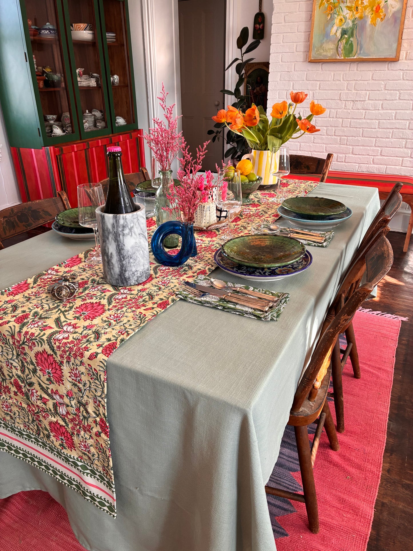 Green Floral Table Runner