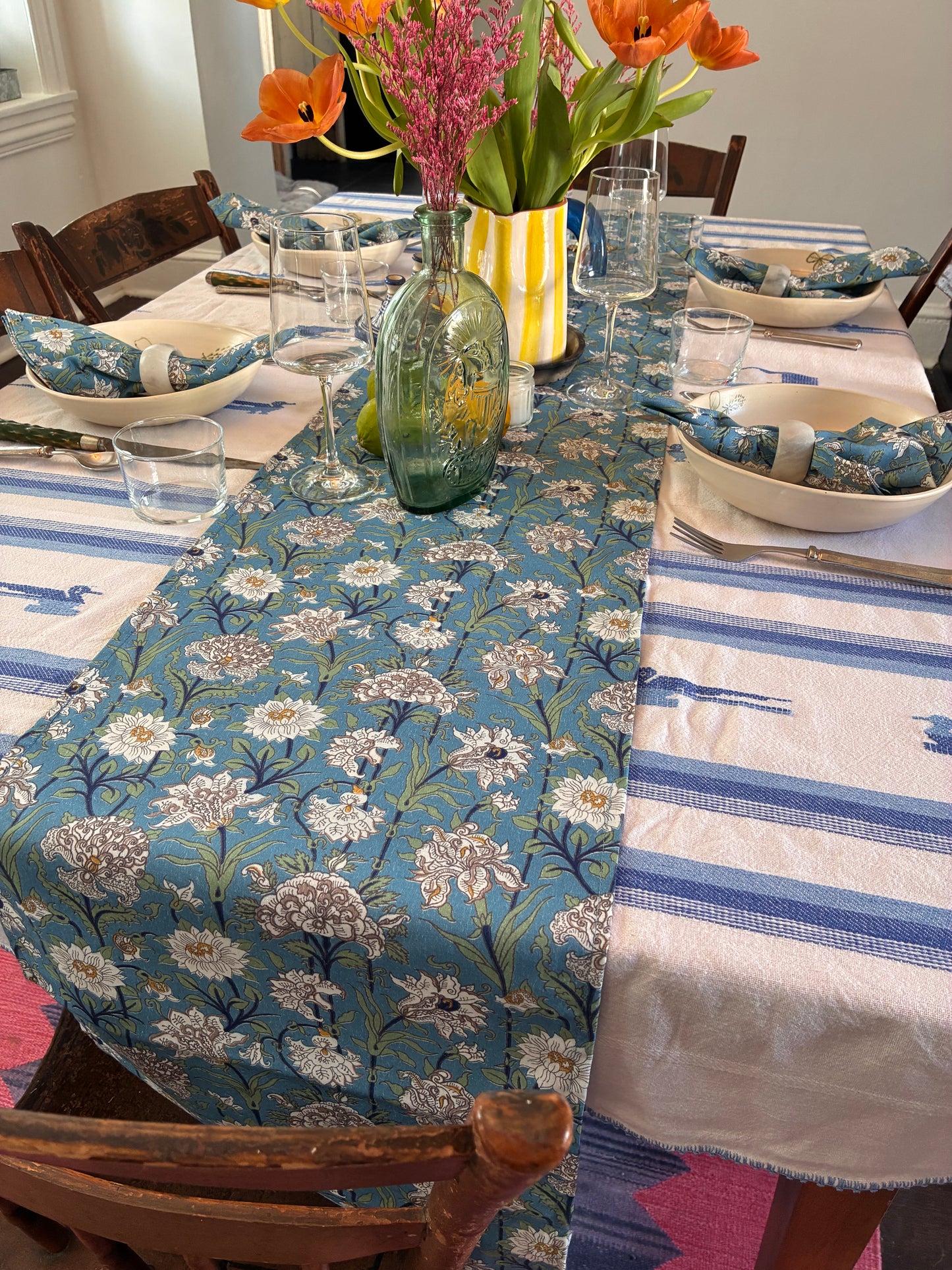 Blue Floral Table Runner