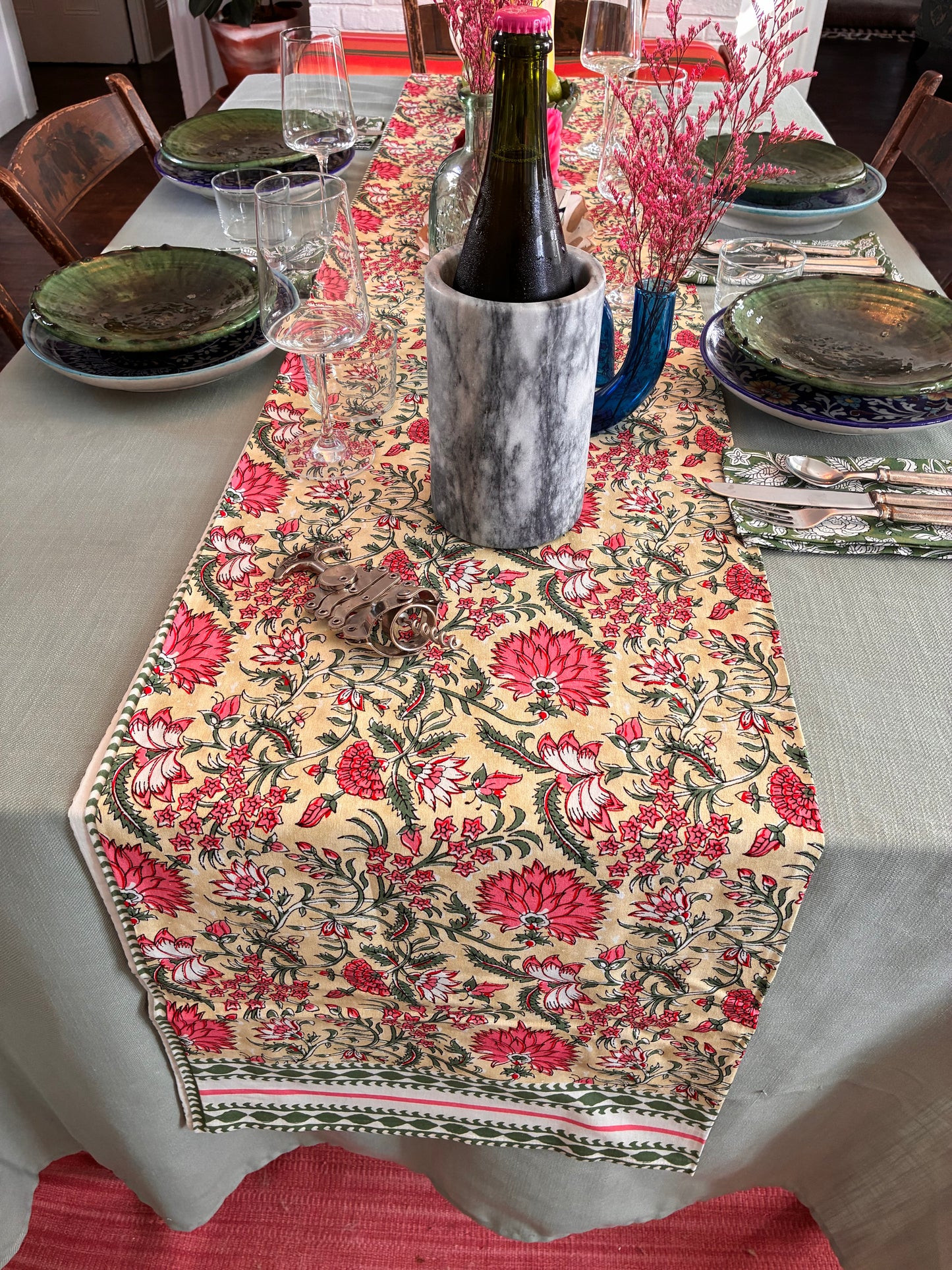 Green Floral Table Runner