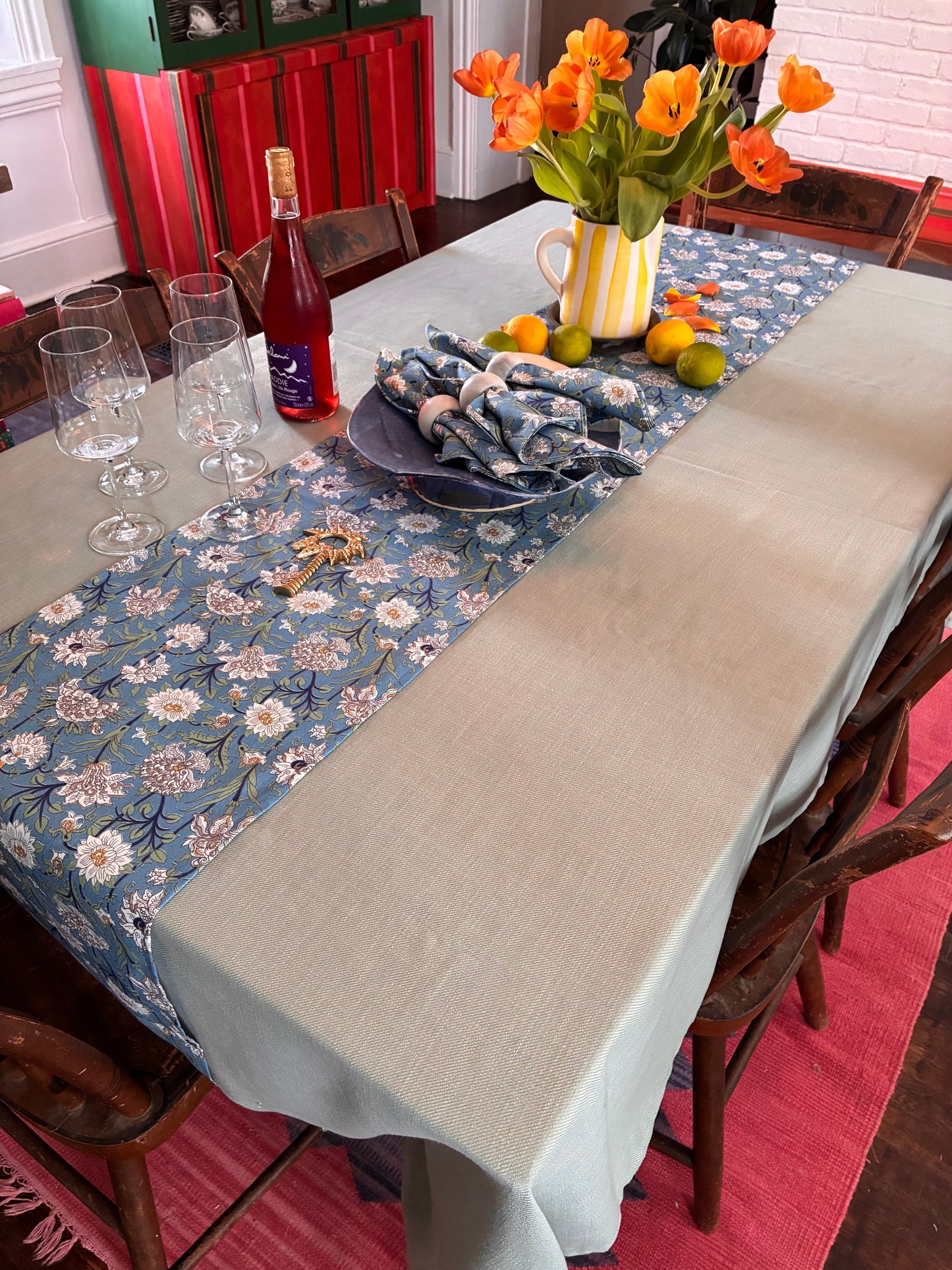 Blue Floral Table Runner