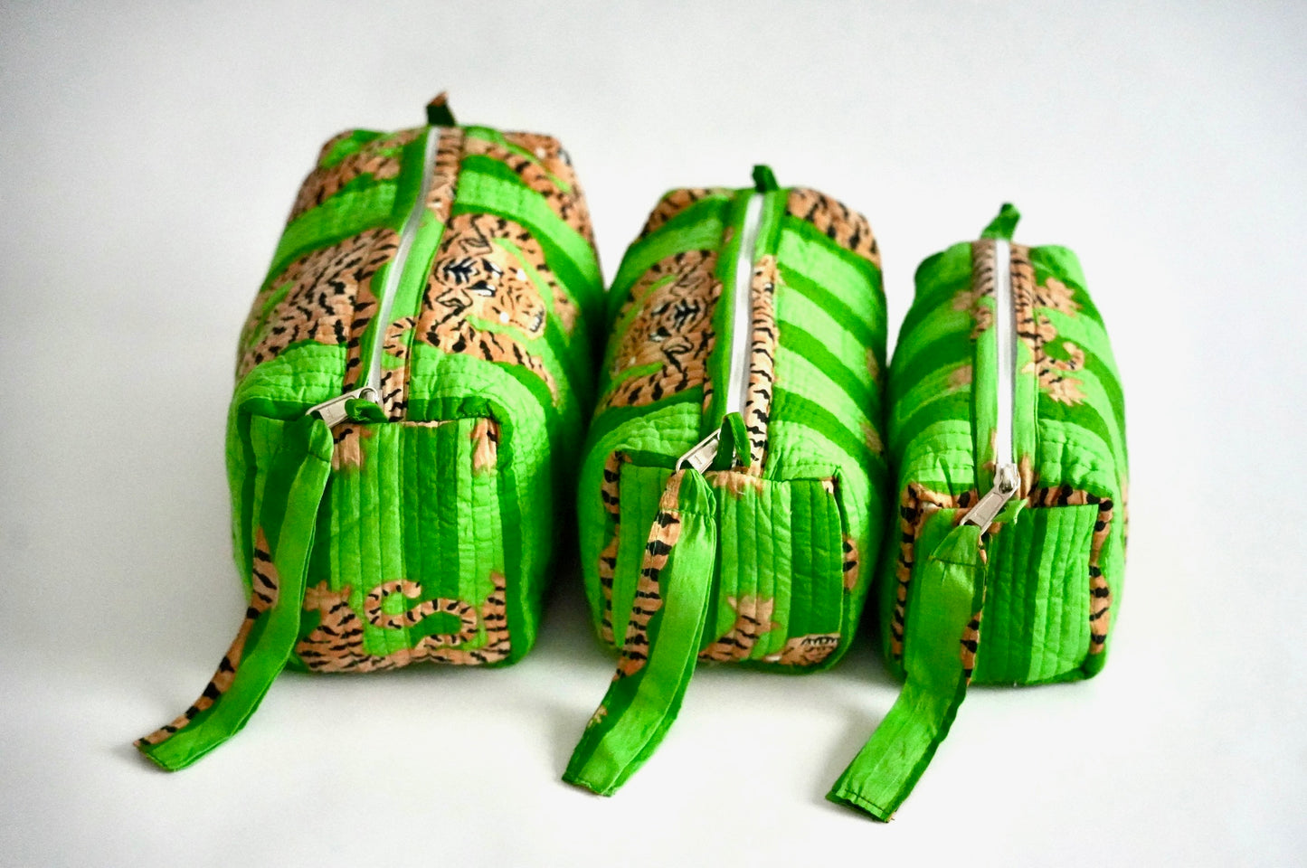 Neon Green Tiger Cosmetic Bag Set