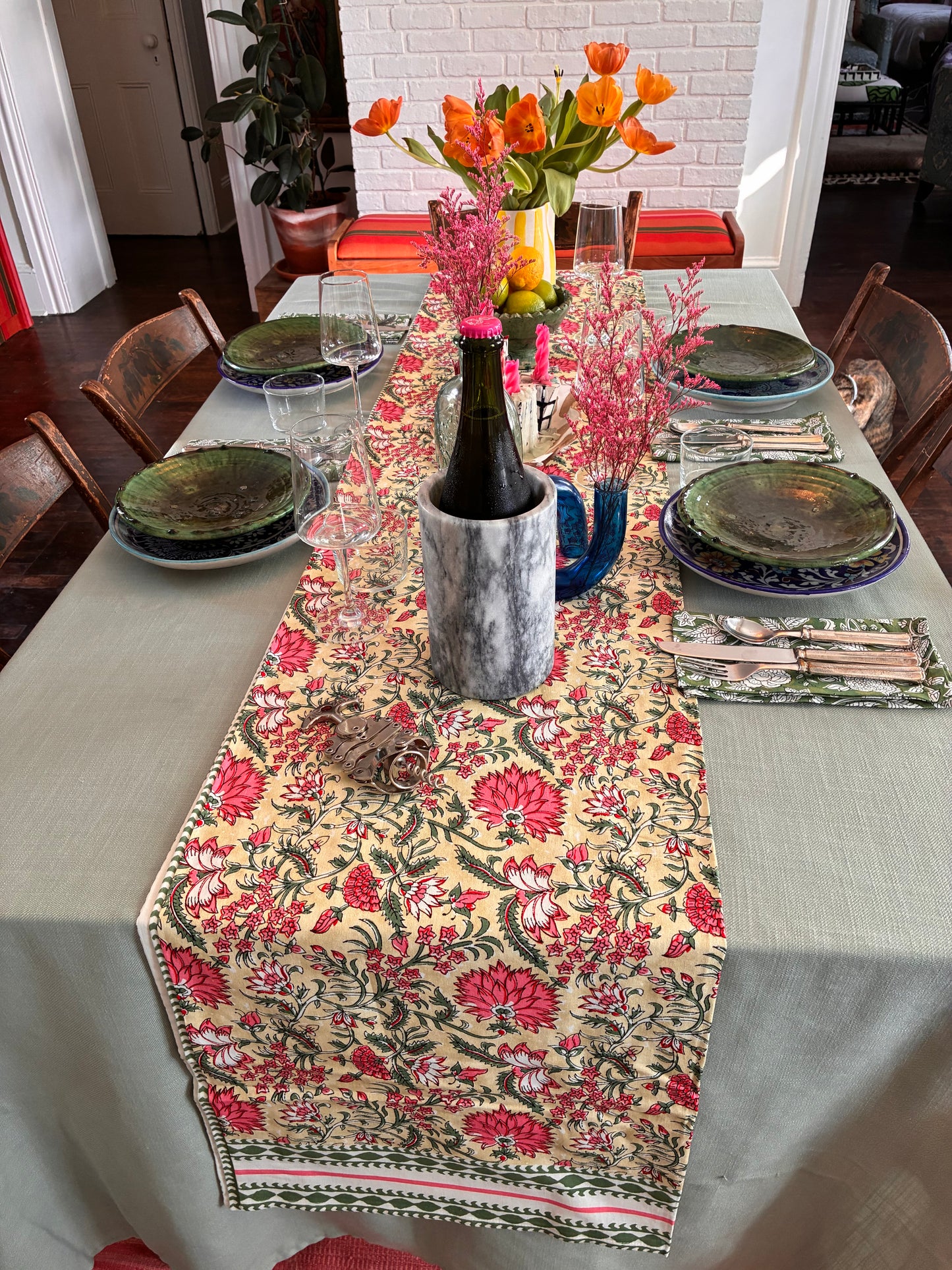 Green Floral Table Runner