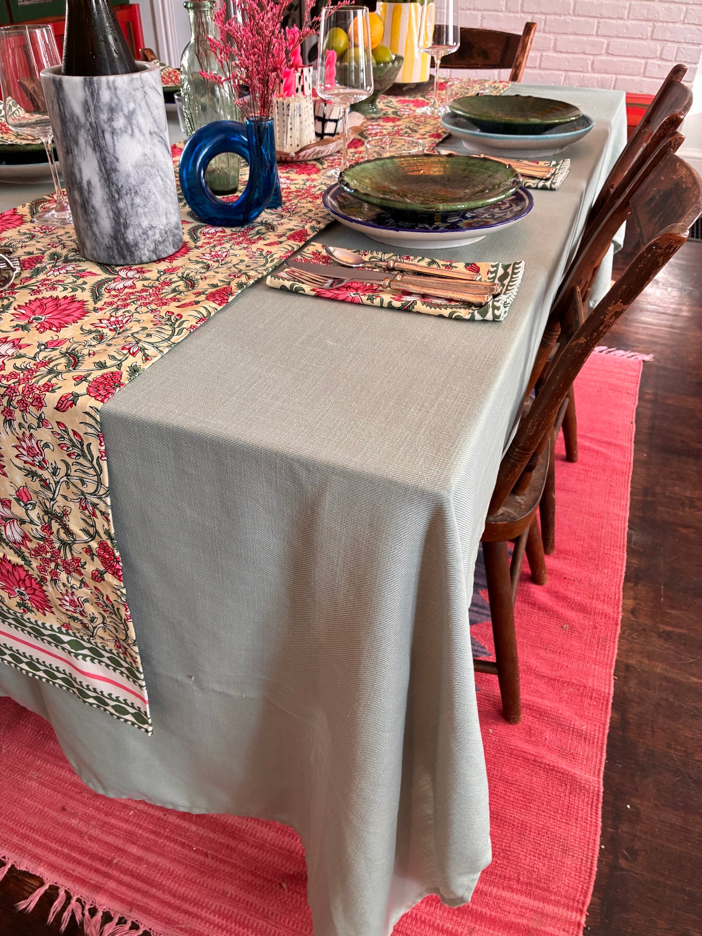 Green Floral Table Runner