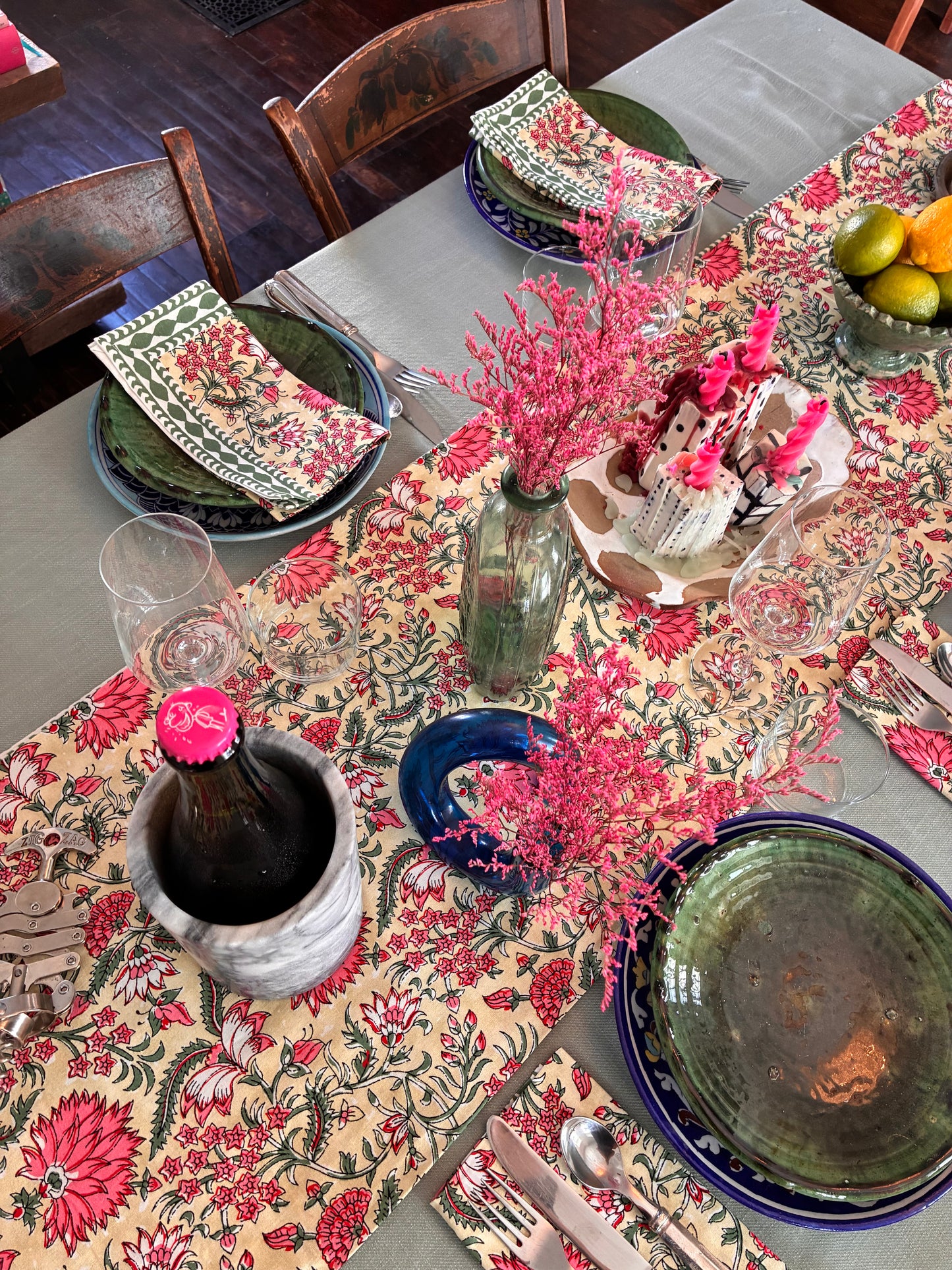 Green Floral Table Runner