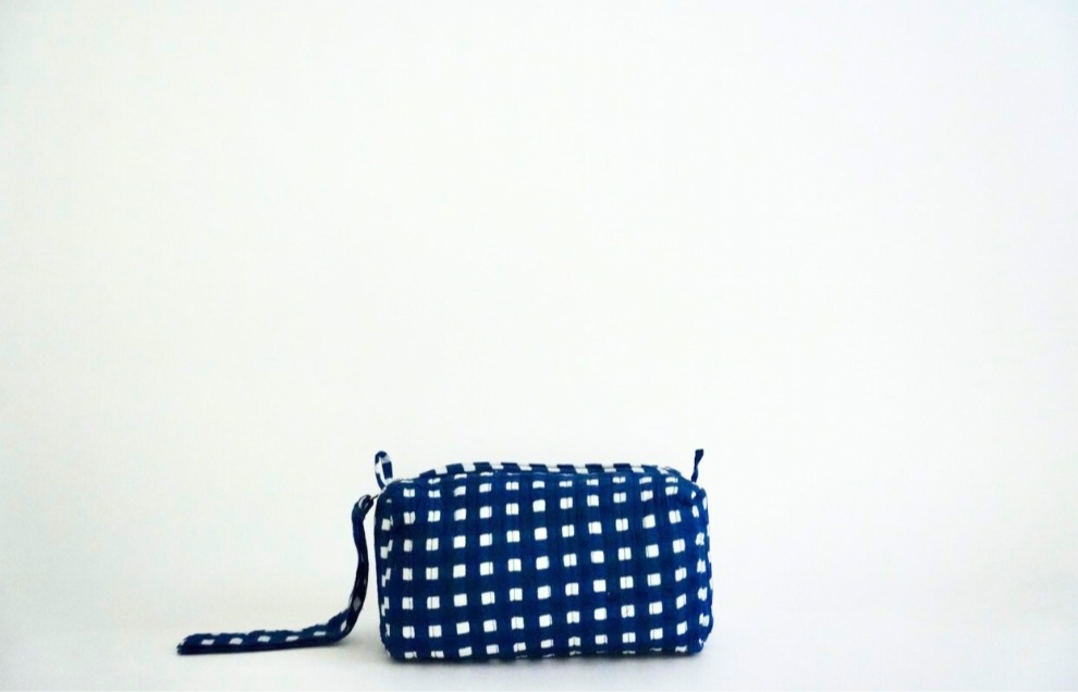 Blue Gingham Cosmetic Bag Set