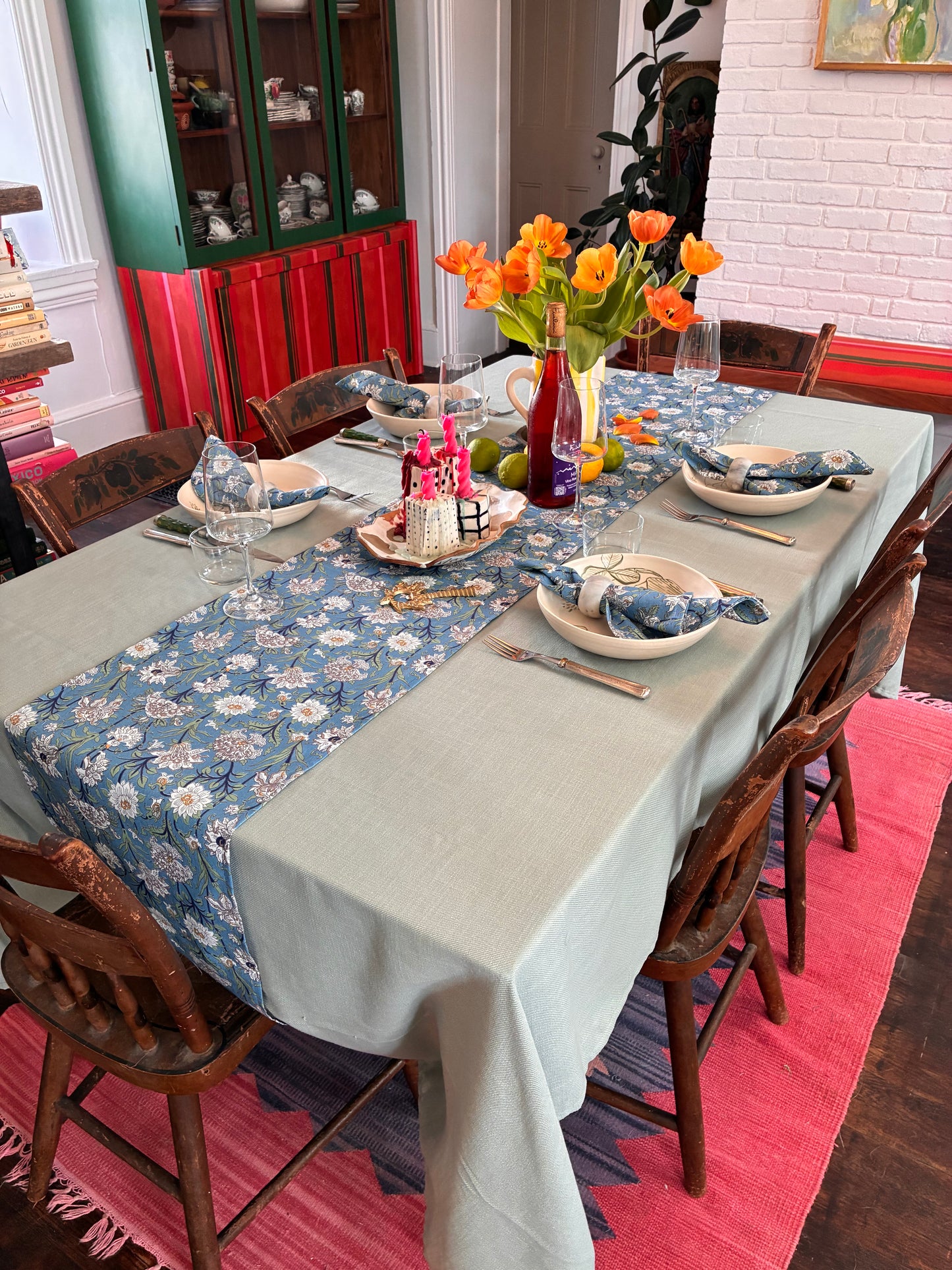Blue Floral Table Runner