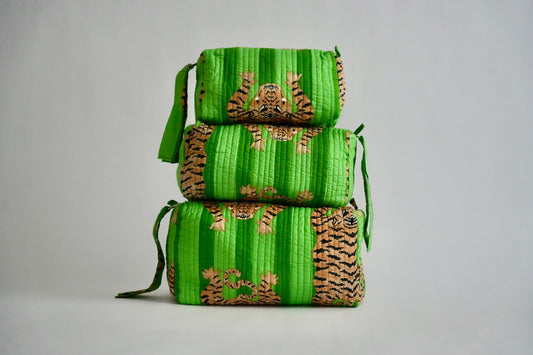 Neon Green Tiger Cosmetic Bag Set