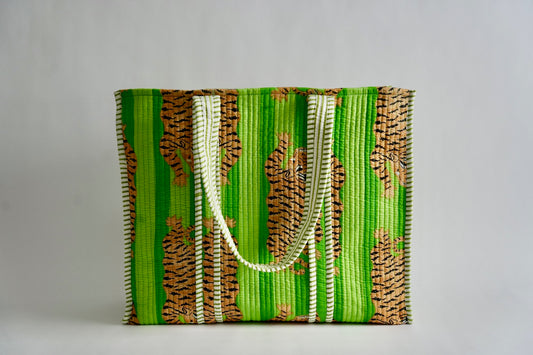 Large Neon Green Tiger Tote Bag