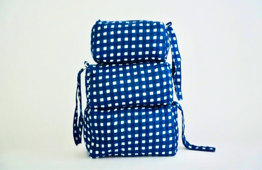 Blue Gingham Cosmetic Bag Set