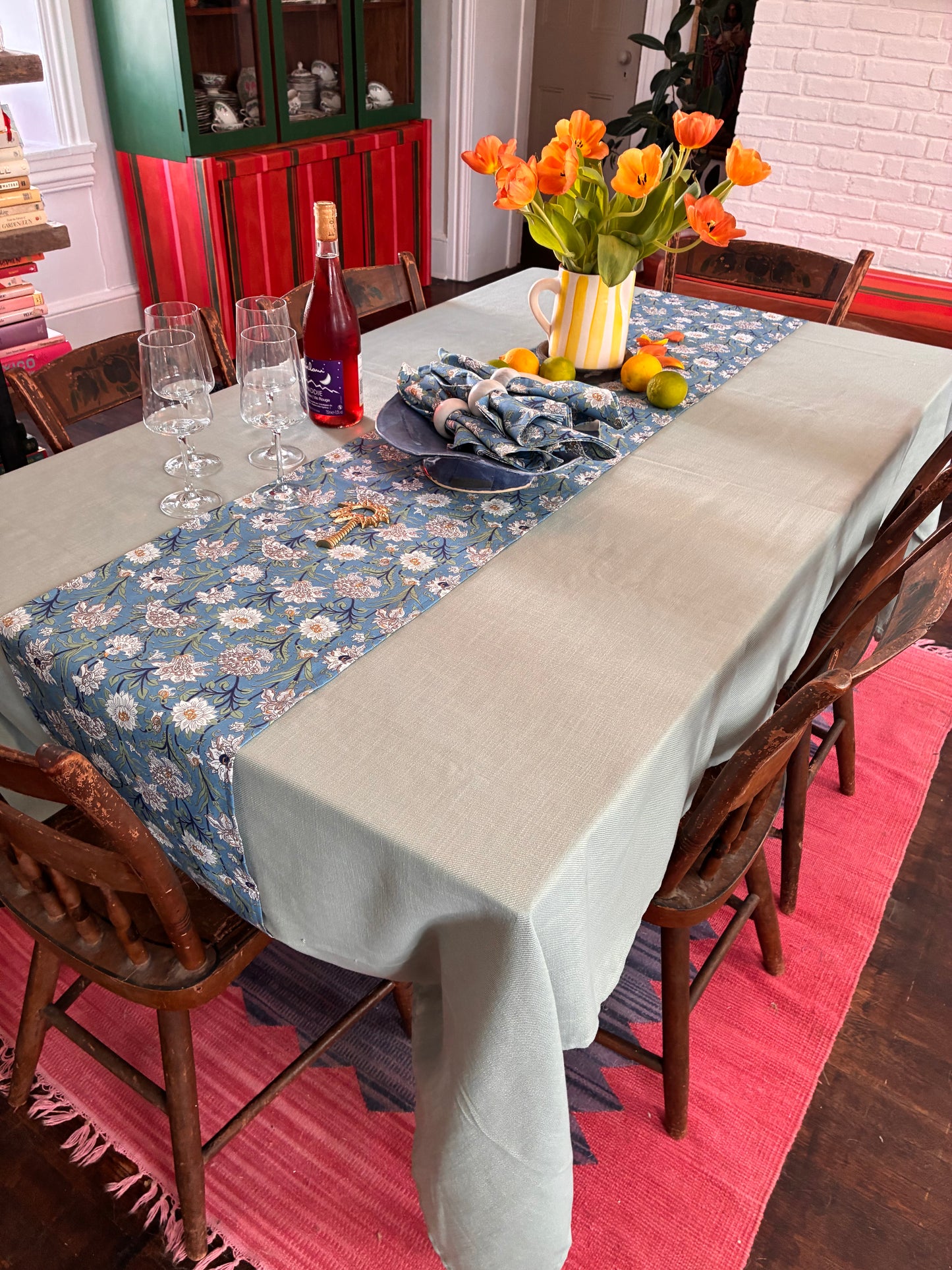 Blue Floral Table Runner