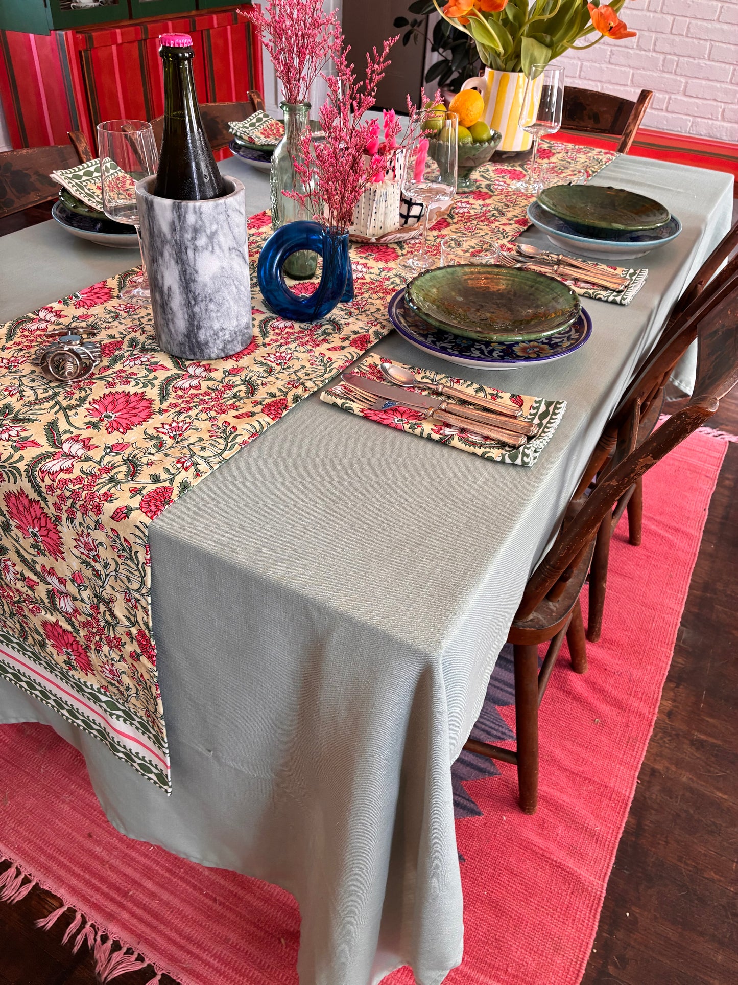 Green Floral Table Runner