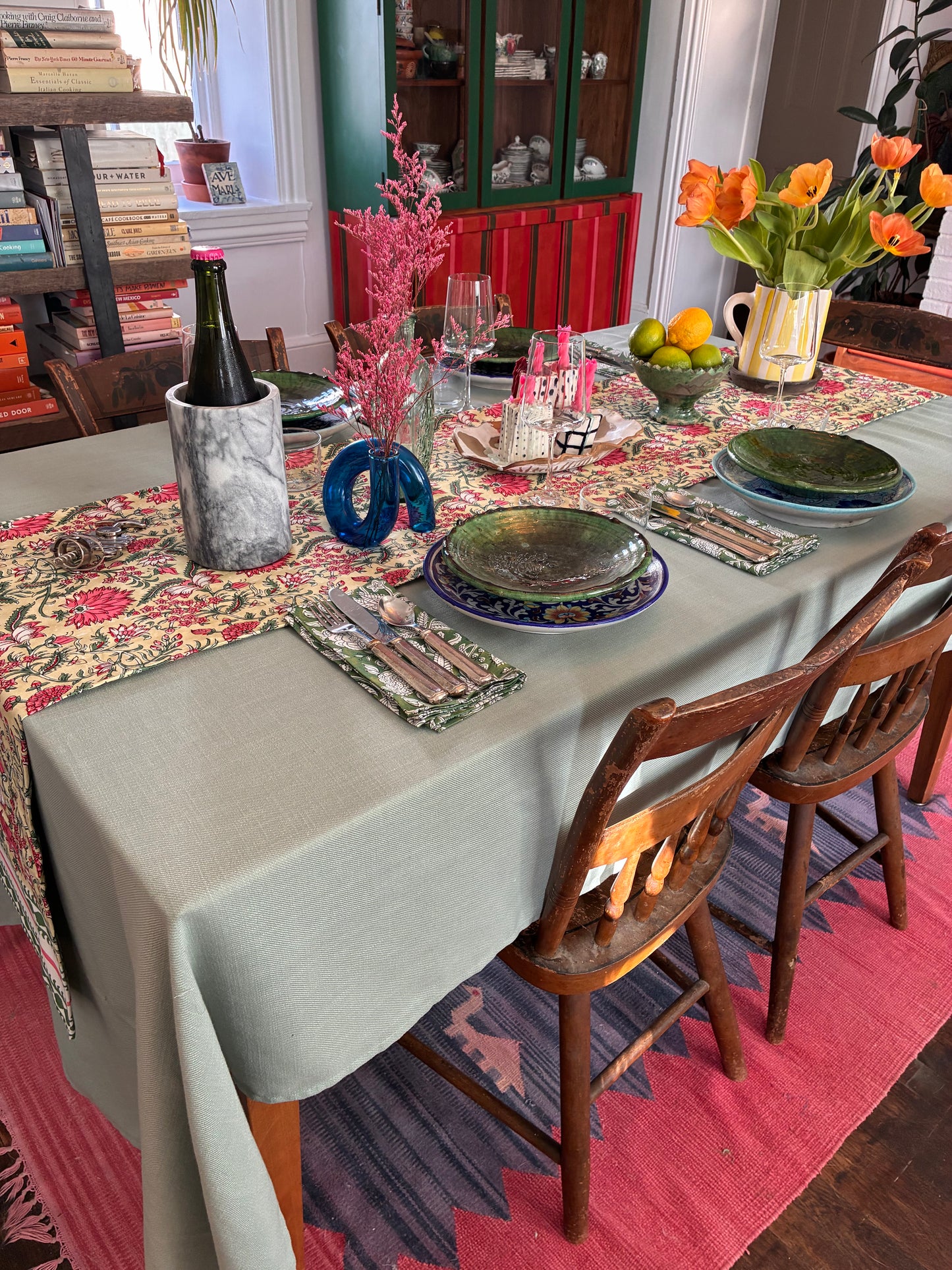 Green Floral Table Runner