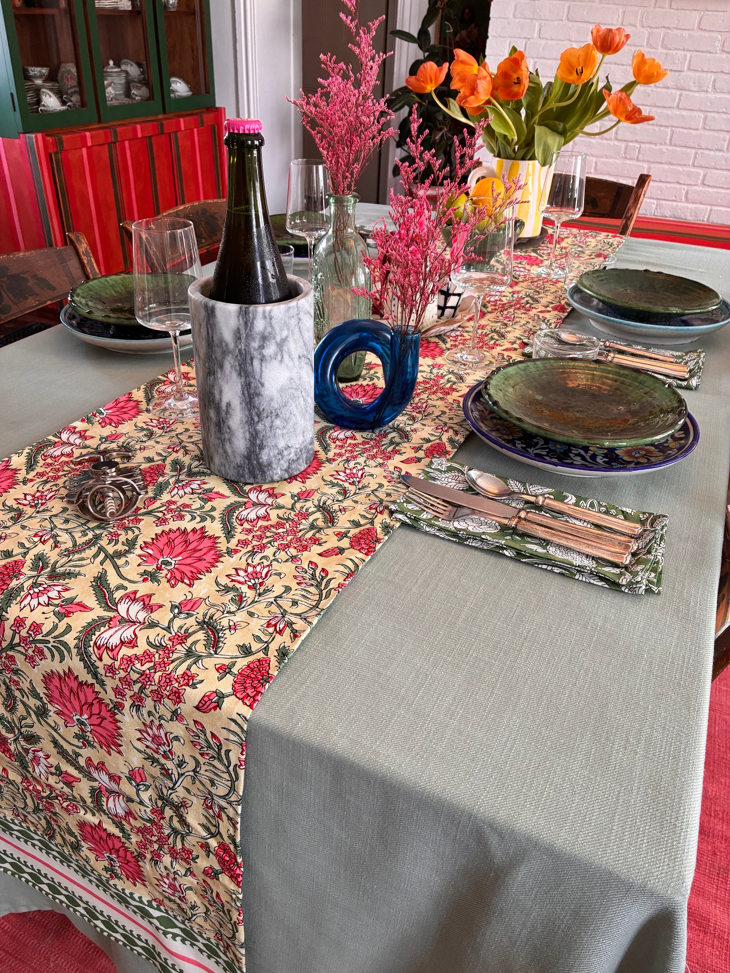 Green Floral Table Runner