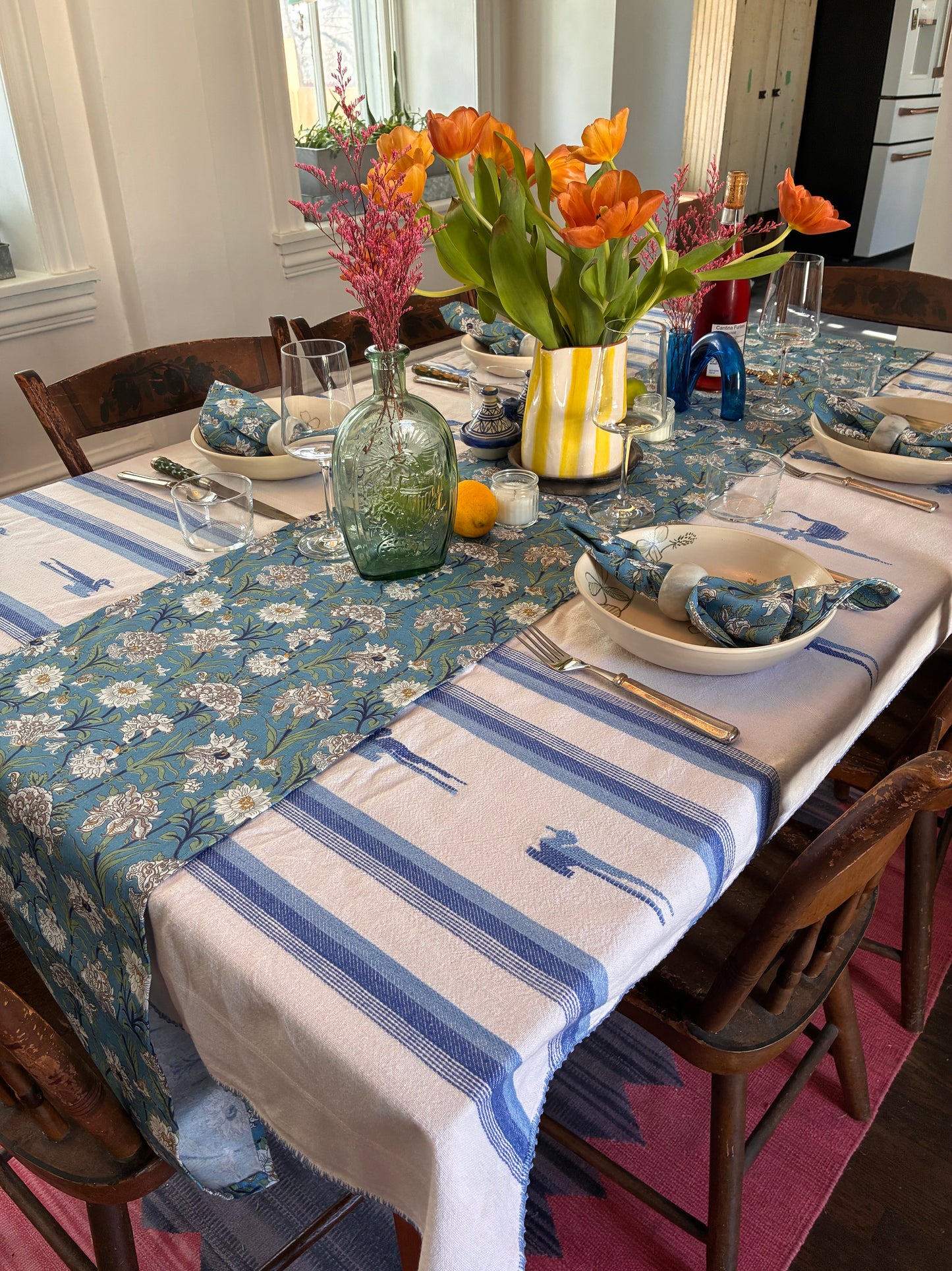Blue Floral Table Runner