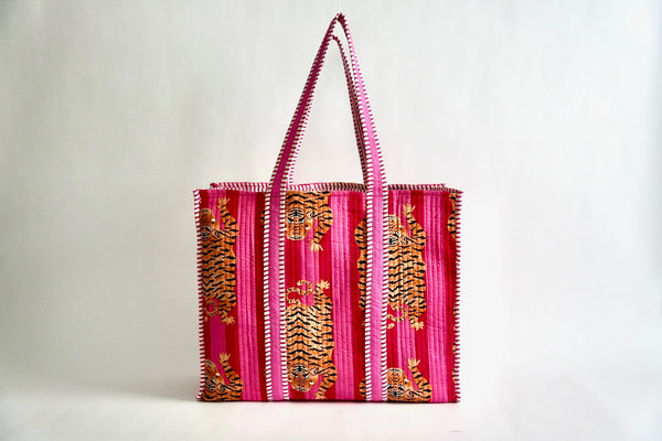 Pink Tiger Hand Block Printed Tote Bag | Sorella Sol
