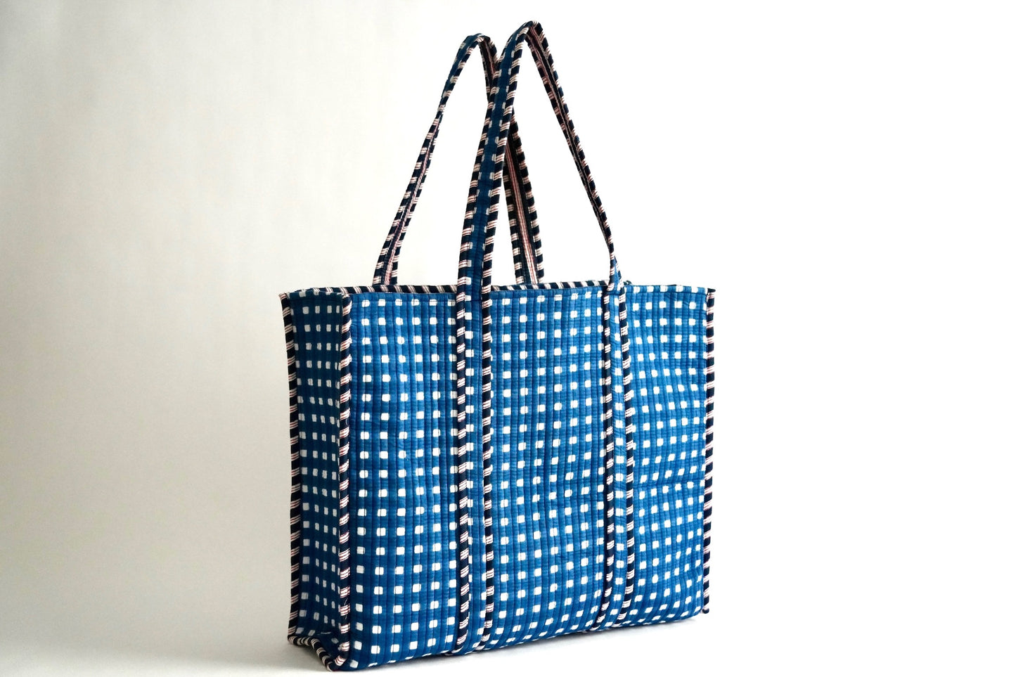 Large Navy Gingham Tote Bag