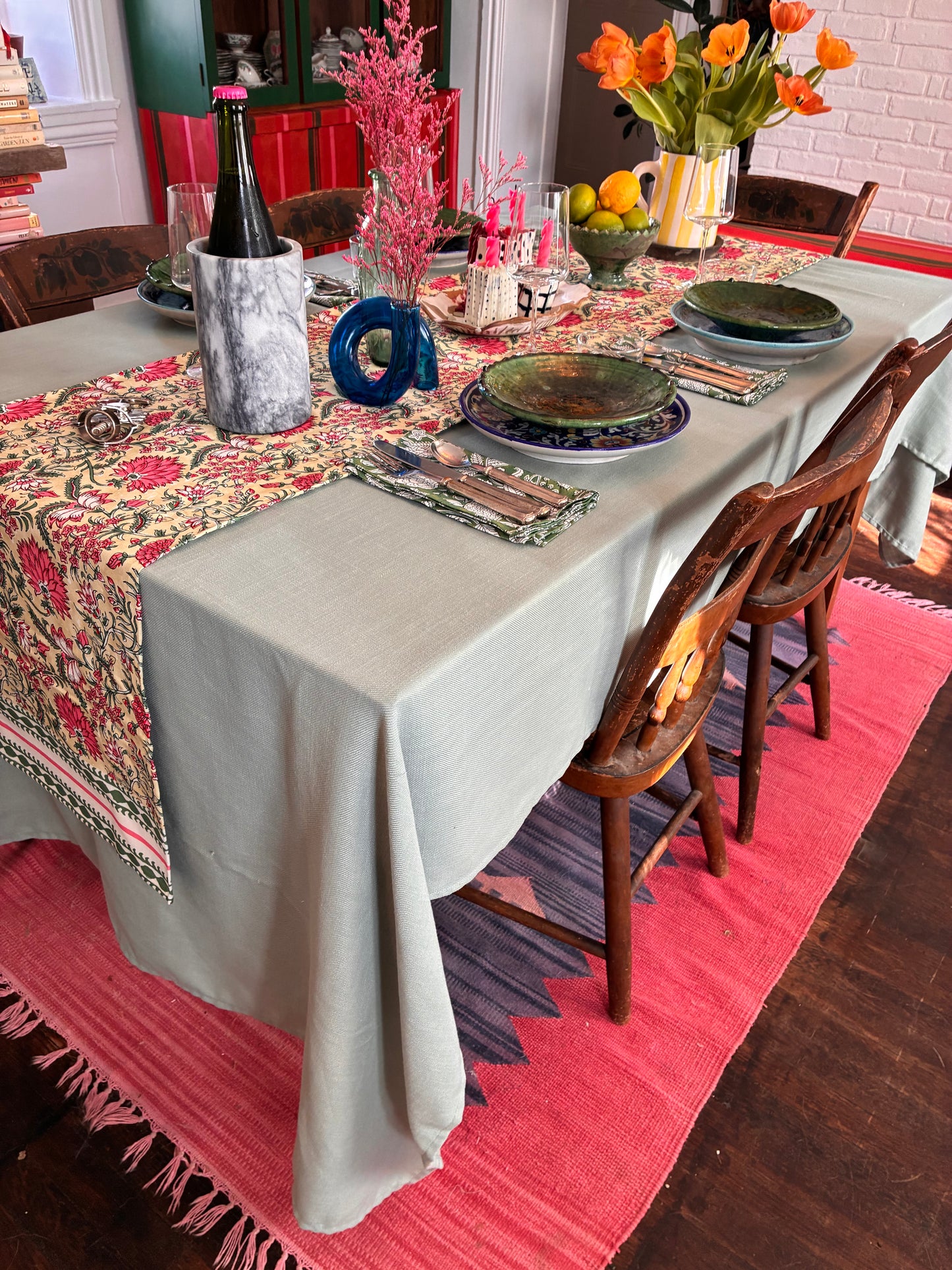 Green Floral Table Runner