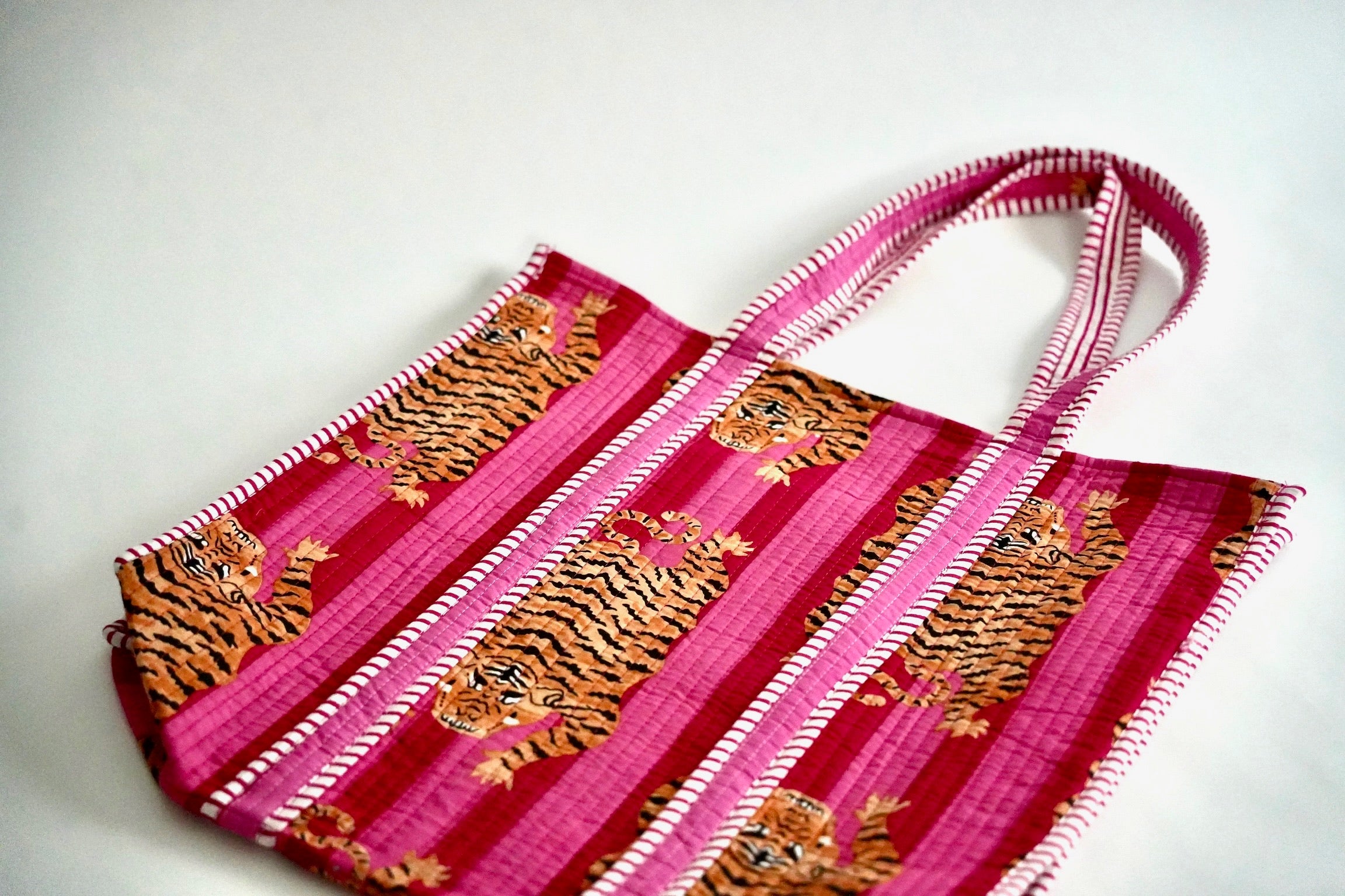 Pink Tiger Hand Block Printed Tote Bag | Sorella Sol