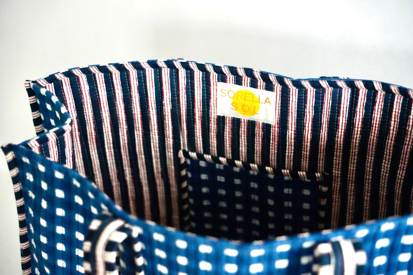 Large Navy Gingham Tote Bag