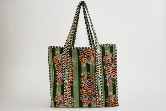 Green Velvet Tiger Tote