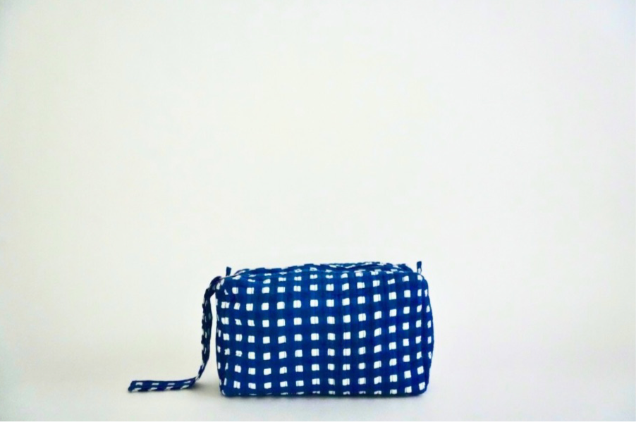 Blue Gingham Cosmetic Bag Set