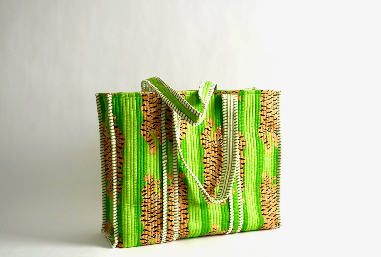 Large Neon Green Tiger Tote Bag