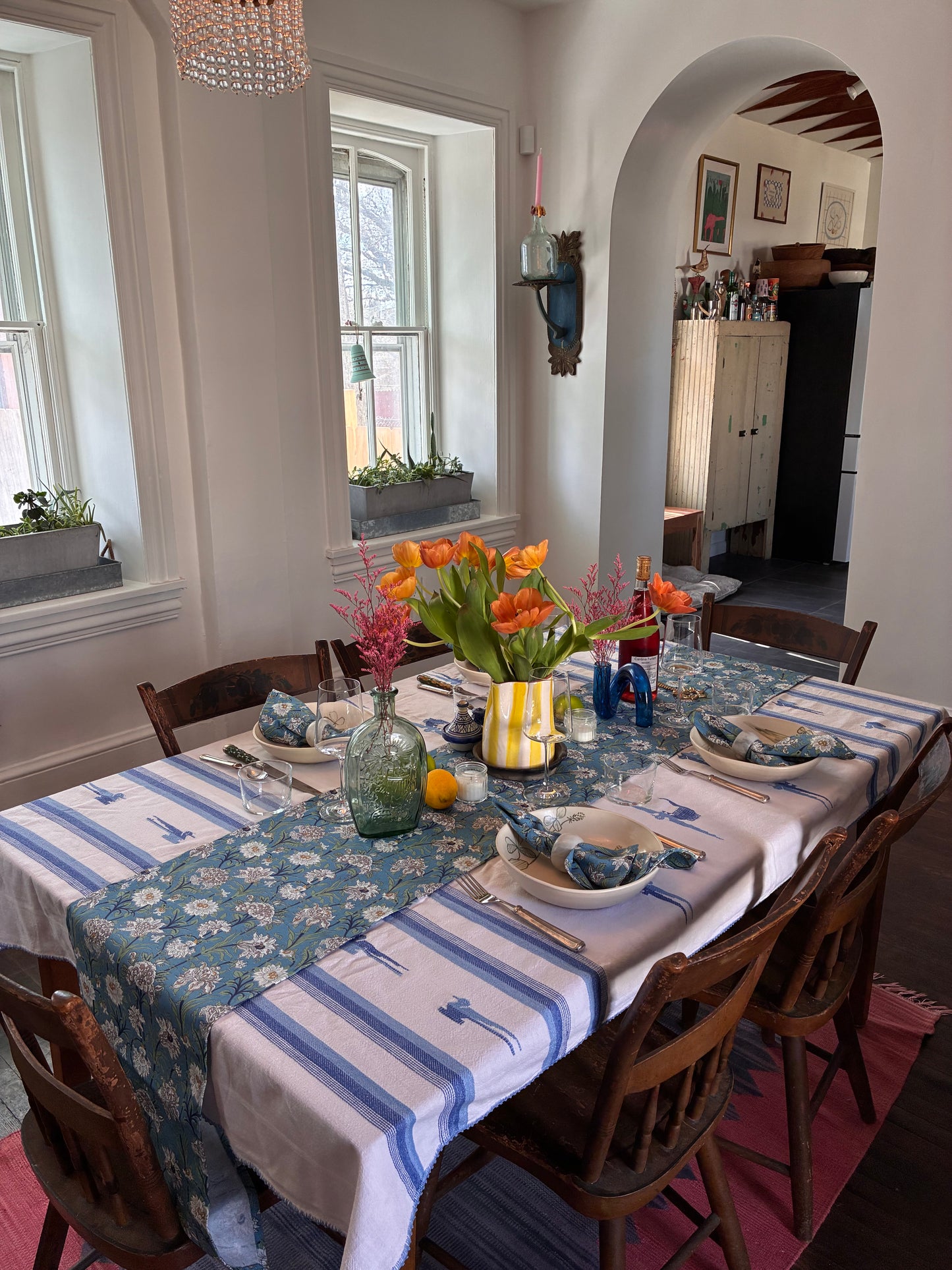 Blue Floral Table Runner