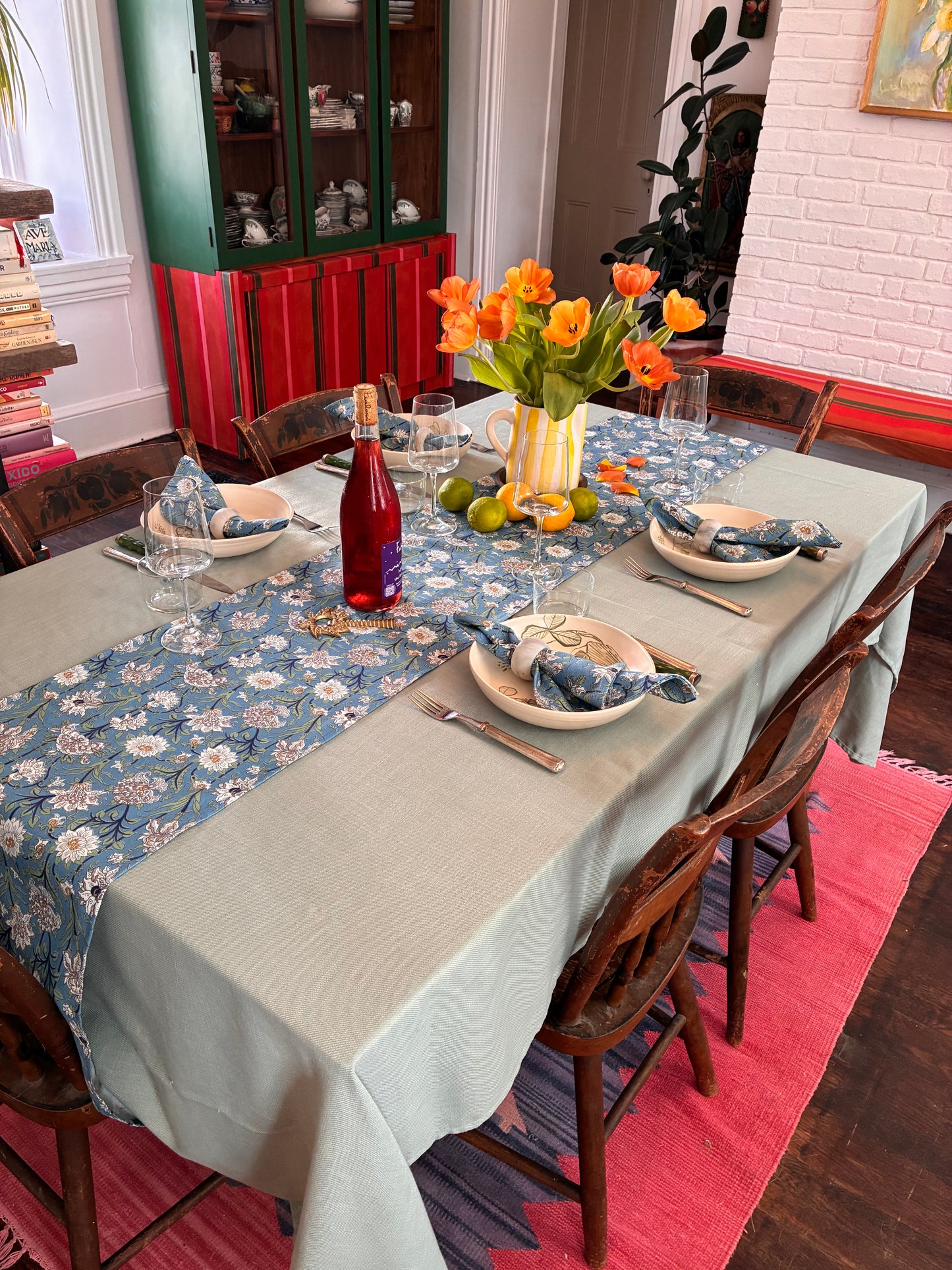 Blue Floral Table Runner