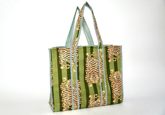 Large Green Tiger Tote Bag