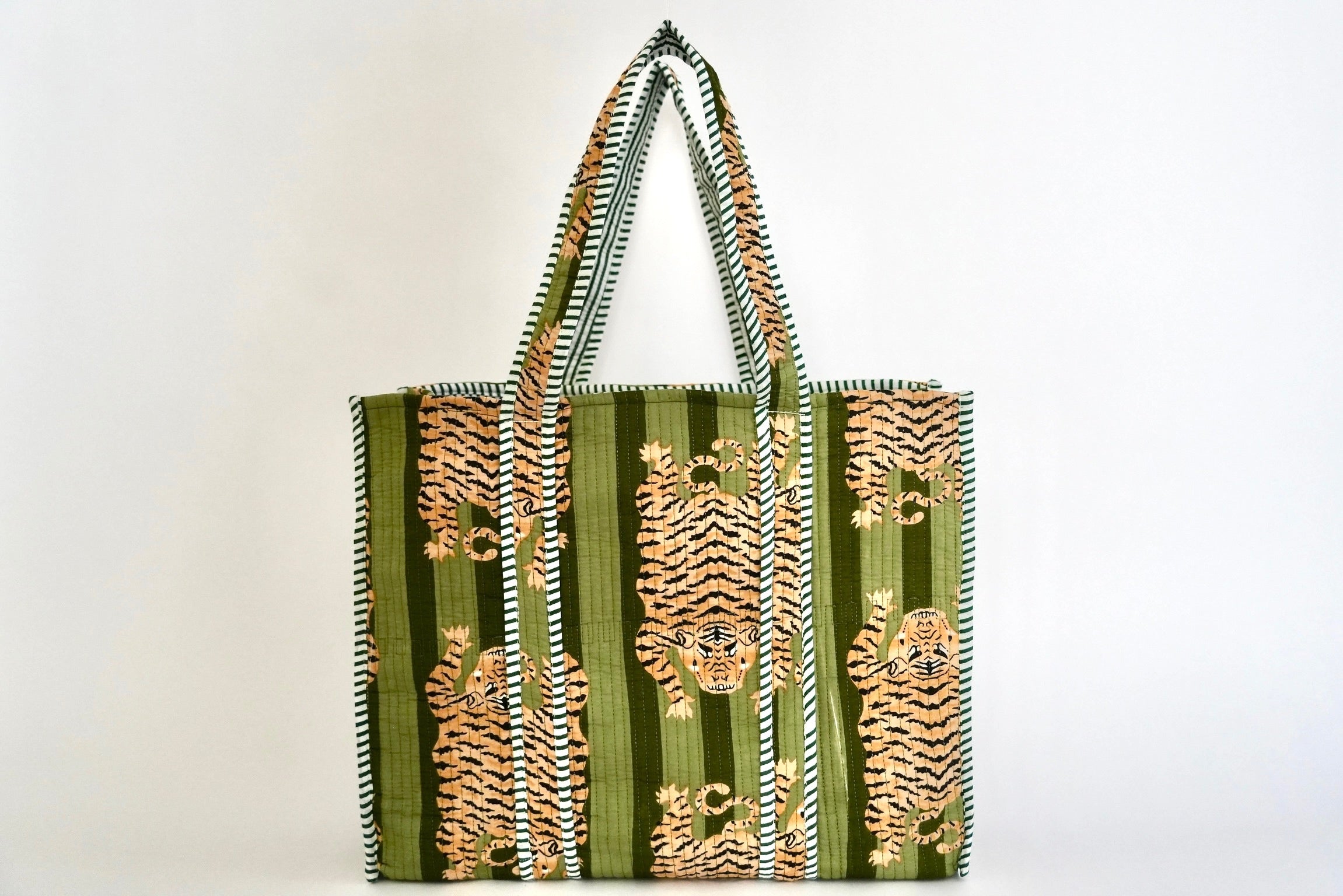 Green Tiger Hand Block Printed Tote Bag | Sorella Sol