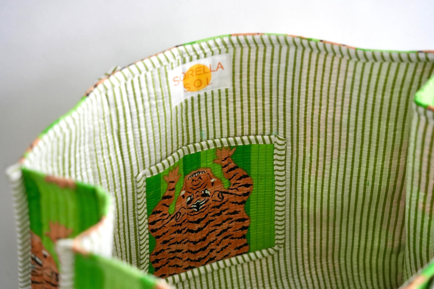 Large Neon Green Tiger Tote Bag