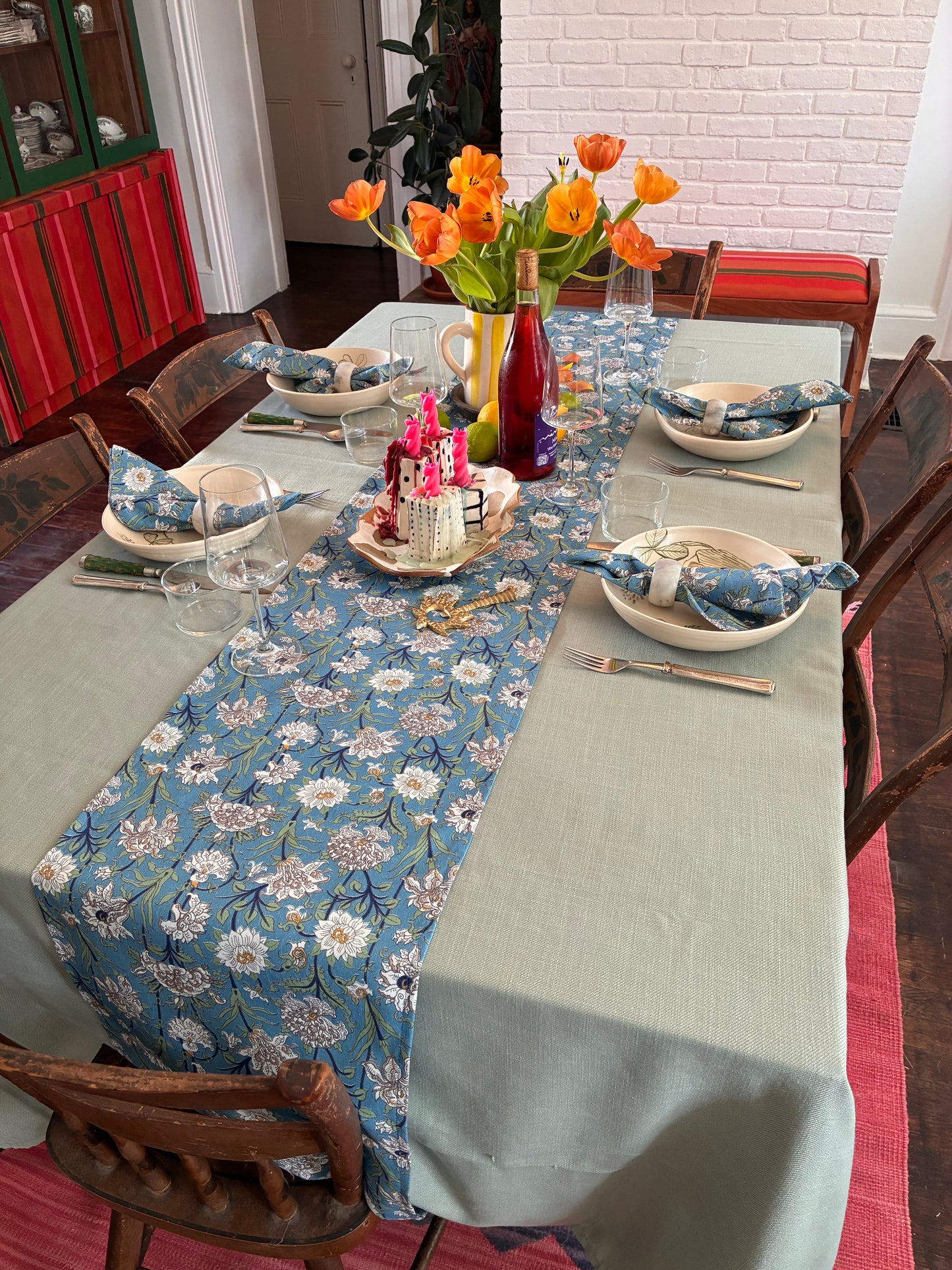Blue Floral Table Runner