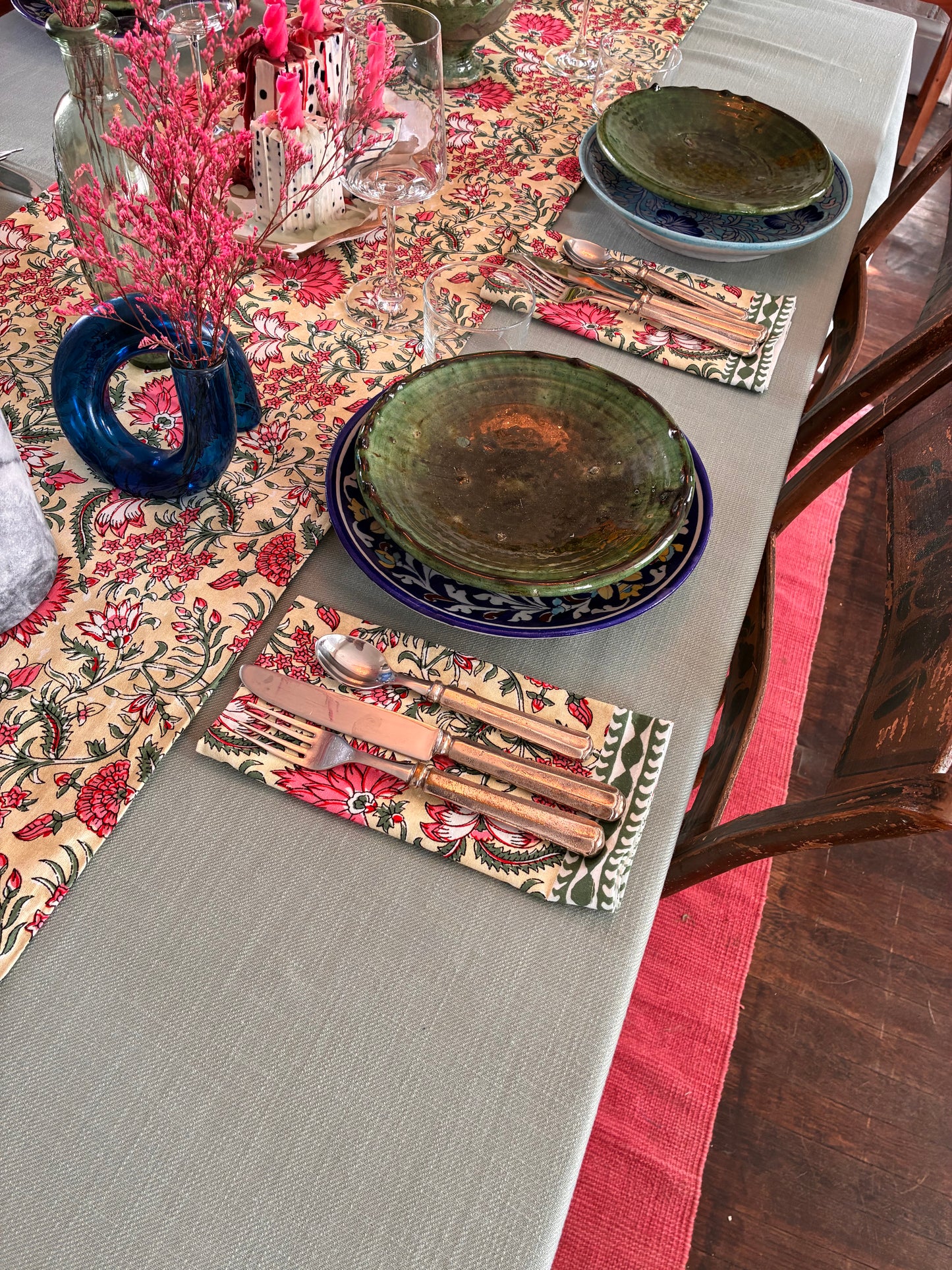 Green Floral Table Runner