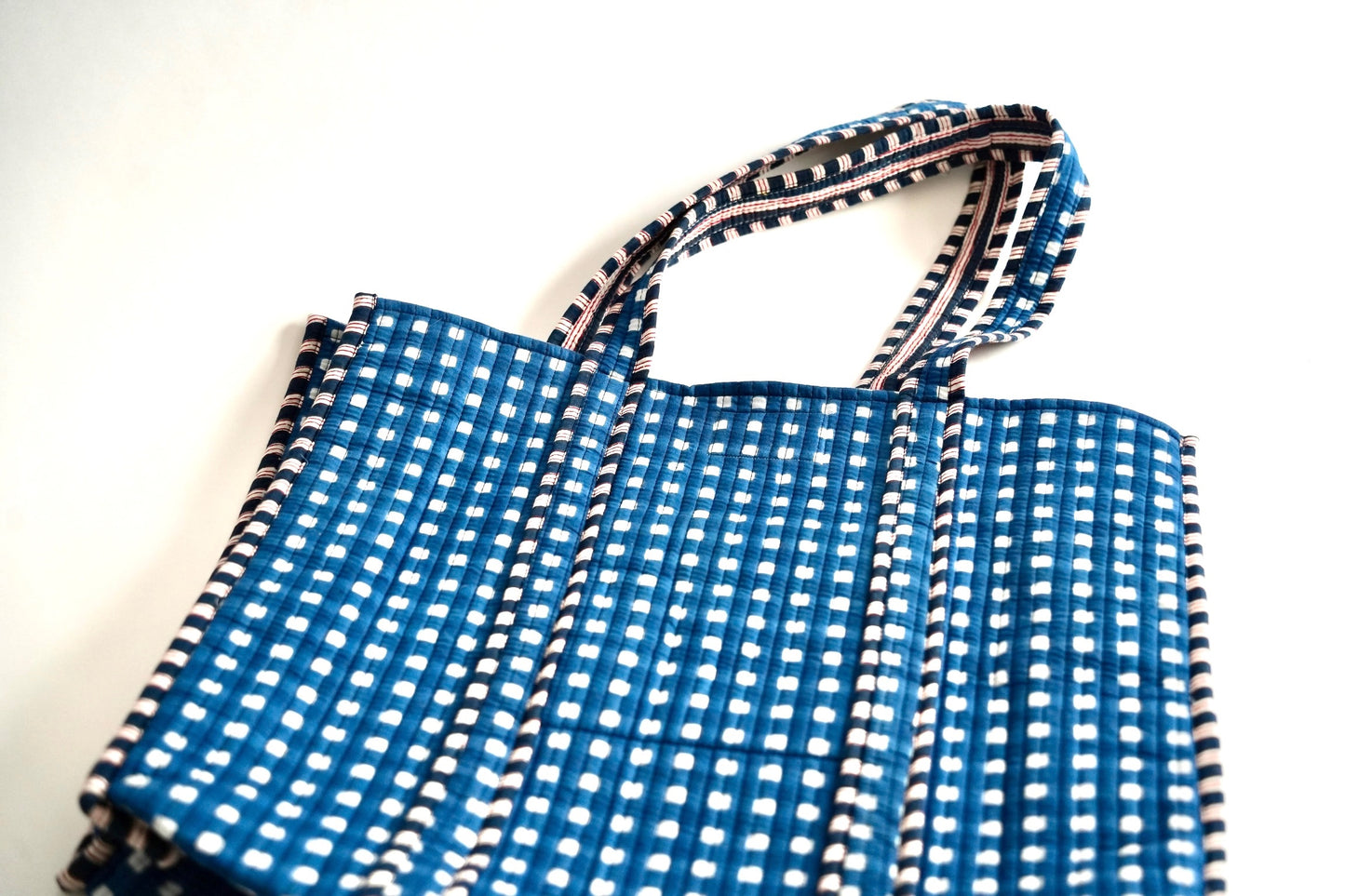 Large Navy Gingham Tote Bag