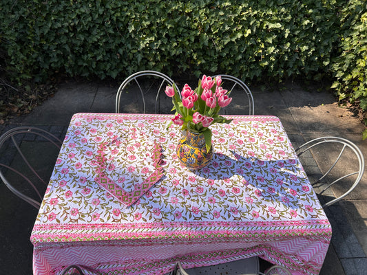 Tablecloth & Napkin Set - Pink and Green