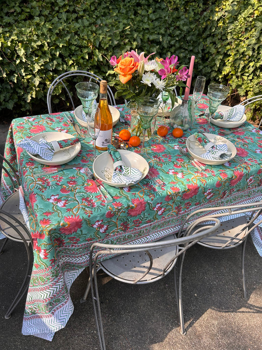 Tablecloth & Napkin Set - Green and Pink